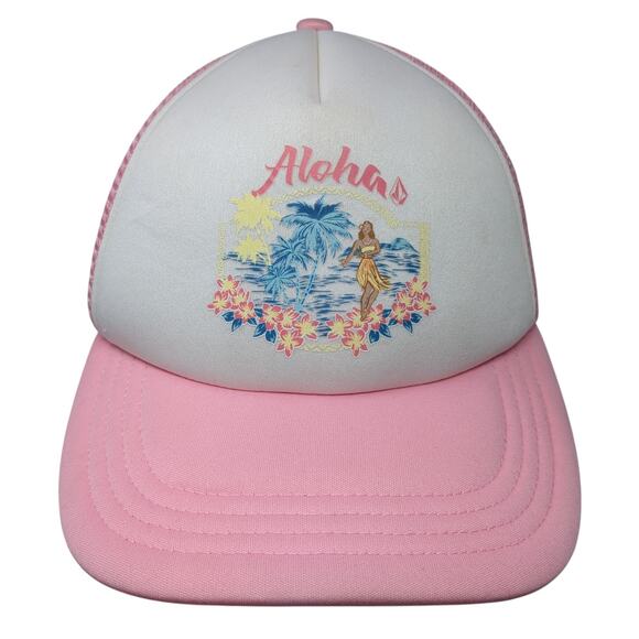 Aloha Snapback Trucker Hat Pink One Size Adjustable Mesh Back Printed Volcom - Picture 1 of 9